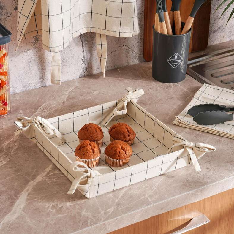 Pan Home سلة خبز بتصميم مربعات طبيعية للمطبخ