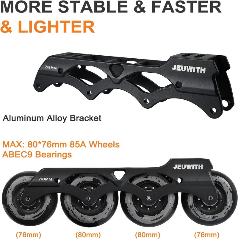 JEUWITH Inline Skates for Women Men, Outdoor Street Blades Roller Adult Male Female, Professional Fitness Roller Skates Blades for Unisex (Black) Men9.5/Women10.5/28.5cm - Image 3