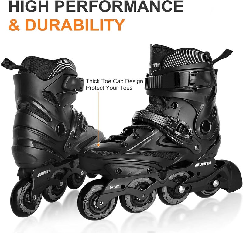 JEUWITH Inline Skates for Women Men, Outdoor Street Blades Roller Adult Male Female, Professional Fitness Roller Skates Blades for Unisex (Black) Men9.5/Women10.5/28.5cm - Image 5