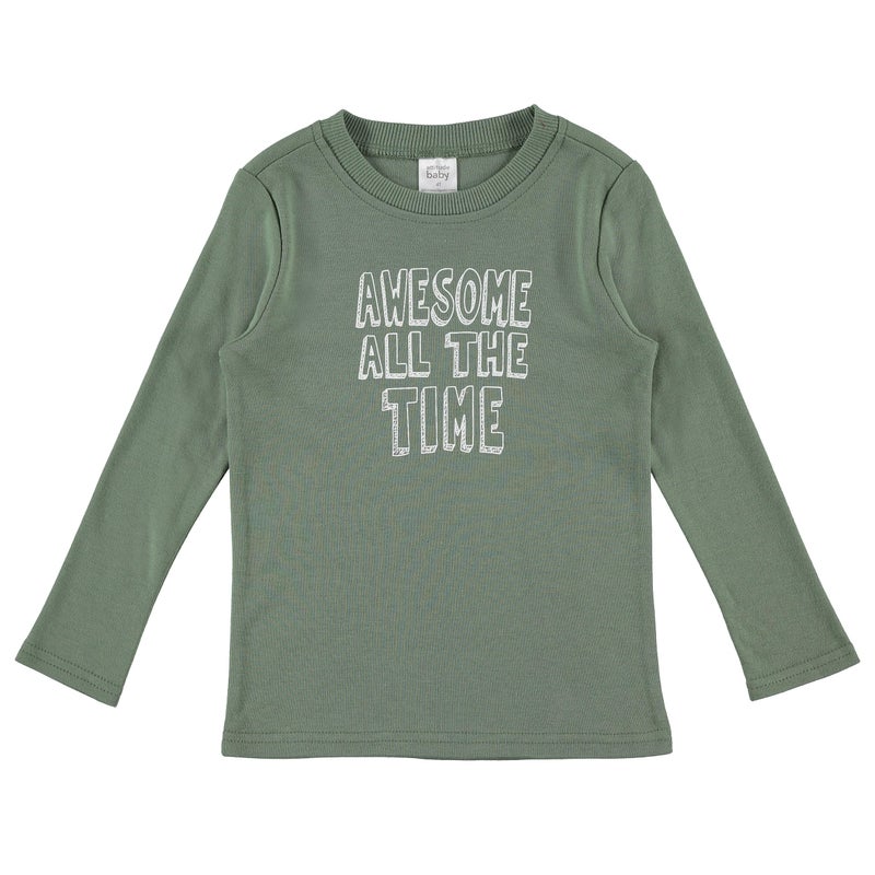 Cudlie 5-Pack Baby Boy Long Sleeve Shirt - Basic Tshirt Tops, Light Undershirt - Solid, Striped & Statement Tees, Size 12M - Image 3