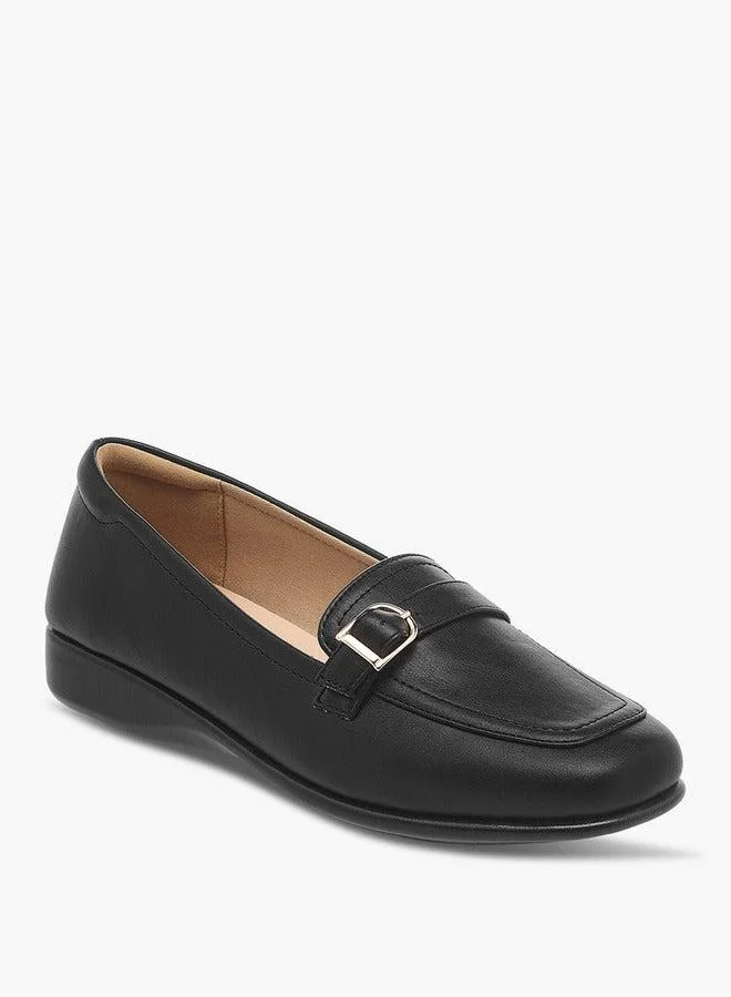 Women's Solid Slip-On Loafers with Metal Accent
