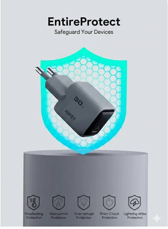 أوكي AUKEY Comet 30W PD Wall Charger Foldable with GaN Technology PA-C1 grey - Image 5