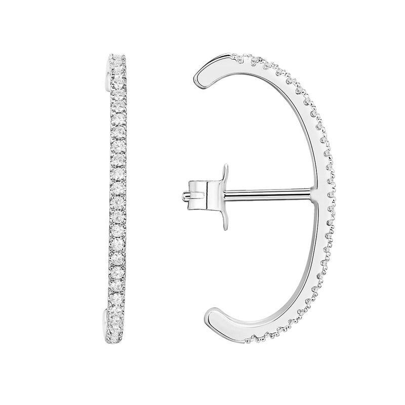 PAVOI Rhodium Plated 925 Sterling Silver Post Minimalist Suspender Ear Cuff Earrings for Women | Cubic Zirconia Wrap Earlobe Studs - Image 1