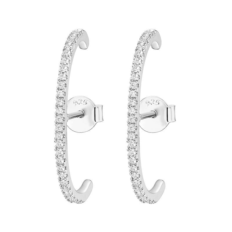 PAVOI Rhodium Plated 925 Sterling Silver Post Minimalist Suspender Ear Cuff Earrings for Women | Cubic Zirconia Wrap Earlobe Studs - Image 3