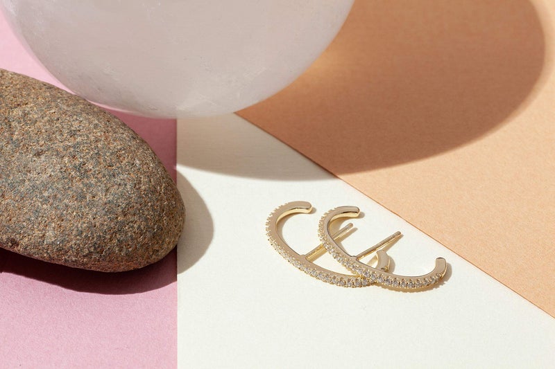 PAVOI Rhodium Plated 925 Sterling Silver Post Minimalist Suspender Ear Cuff Earrings for Women | Cubic Zirconia Wrap Earlobe Studs - Image 4