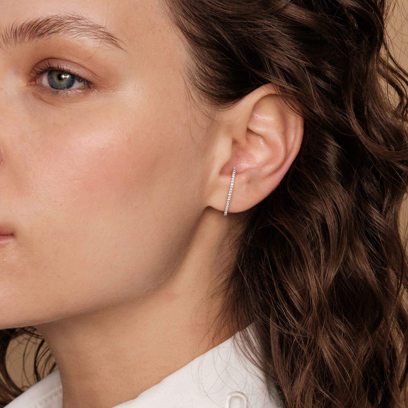 PAVOI Rhodium Plated 925 Sterling Silver Post Minimalist Suspender Ear Cuff Earrings for Women | Cubic Zirconia Wrap Earlobe Studs - Image 2