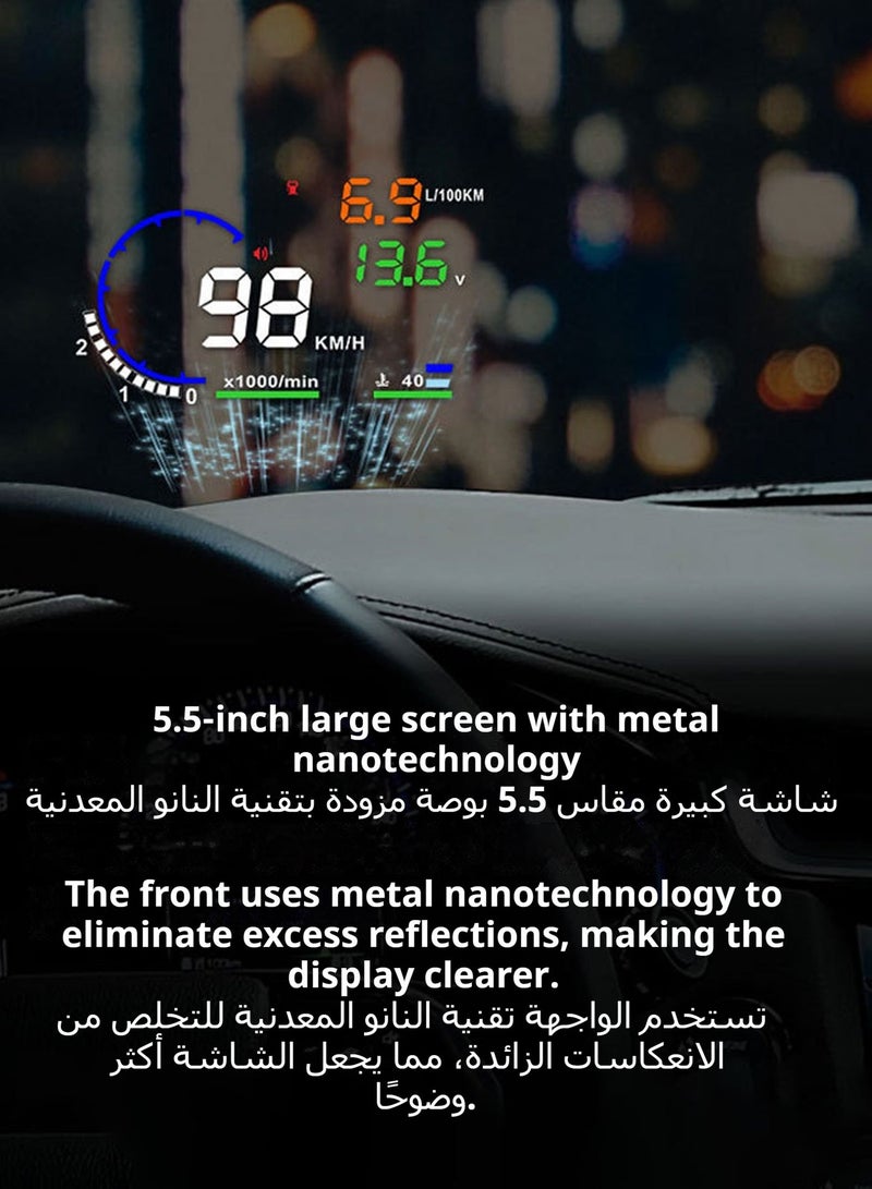 شاشة عرض على الزجاج الأمامي (HUD) مزودة بمقبس واجهة OBD2 - Image 5