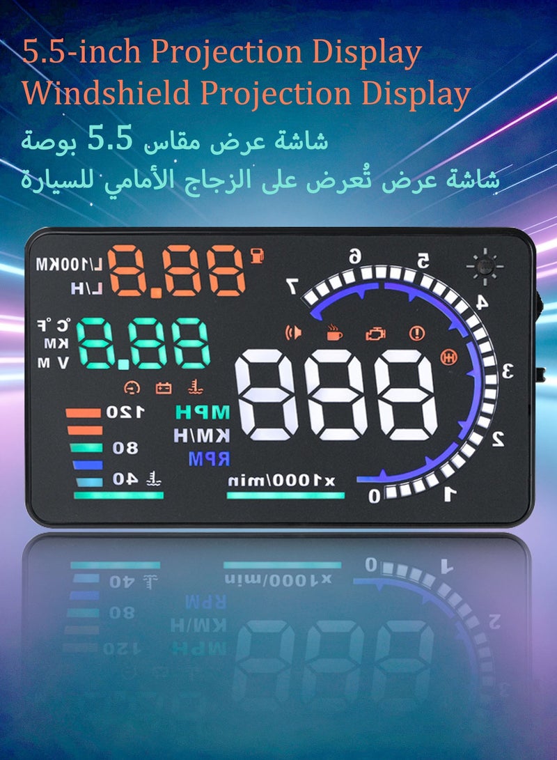 شاشة عرض على الزجاج الأمامي (HUD) مزودة بمقبس واجهة OBD2 - Image 1