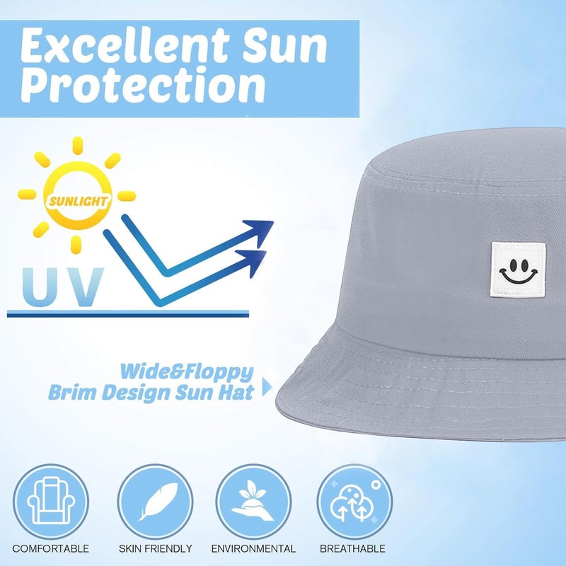 AJG Kids Sun Hat Smile Face Bucket Hat for Girls Boys Summer Sun Protection Cotton Unisex Beach Cap - Image 4