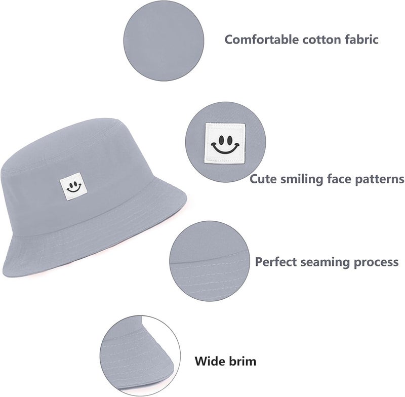 AJG Kids Sun Hat Smile Face Bucket Hat for Girls Boys Summer Sun Protection Cotton Unisex Beach Cap - Image 3