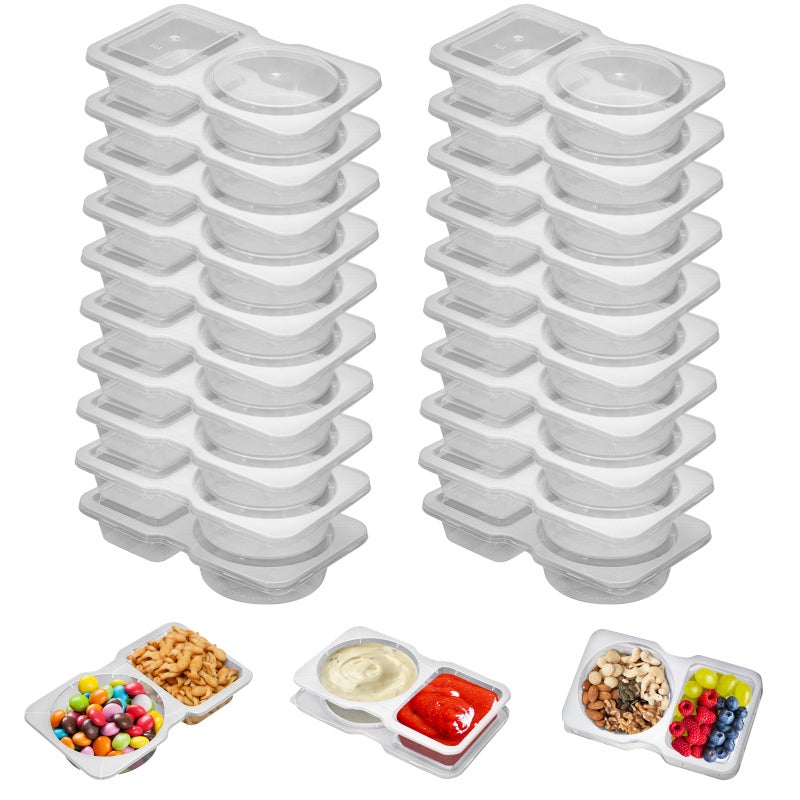 UVHJW 20 Set Reusable Snack Containers, 2-Compartment Dipping Containers with Lid for Refrigeration, Portion Control, Outdoor Takeaway Sauce Dip Case - Image 1