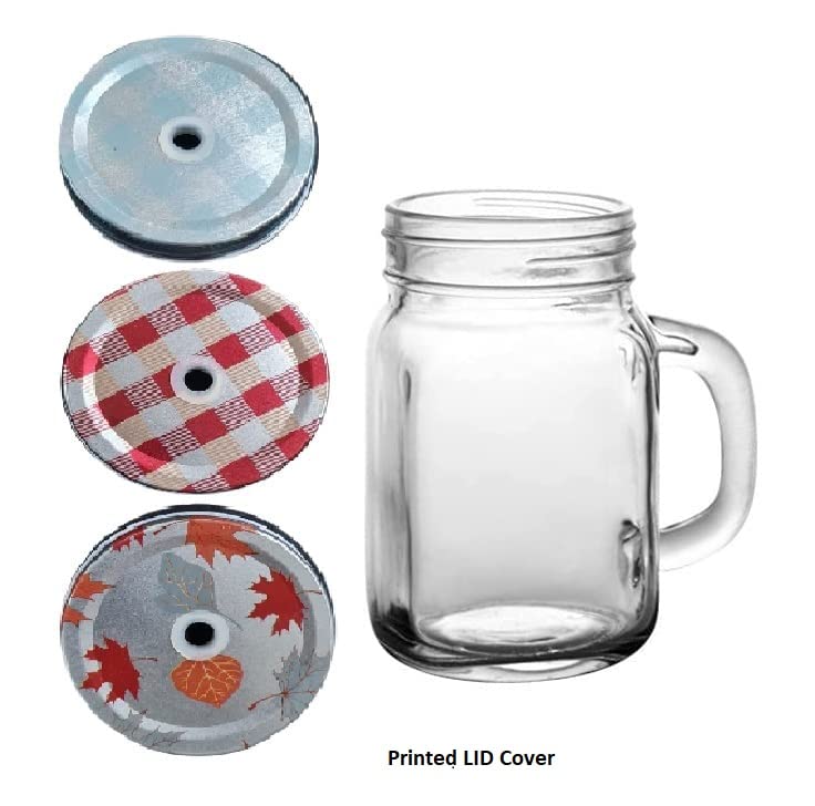IndusBay Pack of 6 Glass Mason Sipper Jar with Straw Print Lid Glass Sipper with Silicone Straw Drinking Cup for Kids Boys Girls for Milk Juice Cold Coffee 490 ML Clear - Image 2