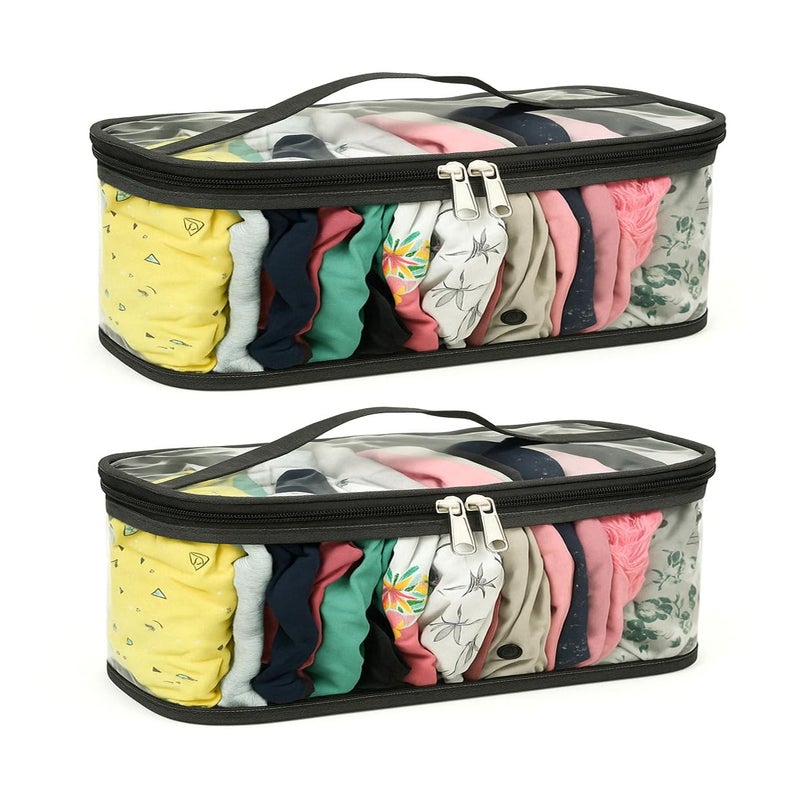 GROFFY Plastic Drawer Organizers for Underwear, Innerwear Legging Dupatta Storage Organizer Bag Pouch, Wardrobe Organizer and Space Saver,Undergarment Organiser (SET OF 2), Clear - Image 1