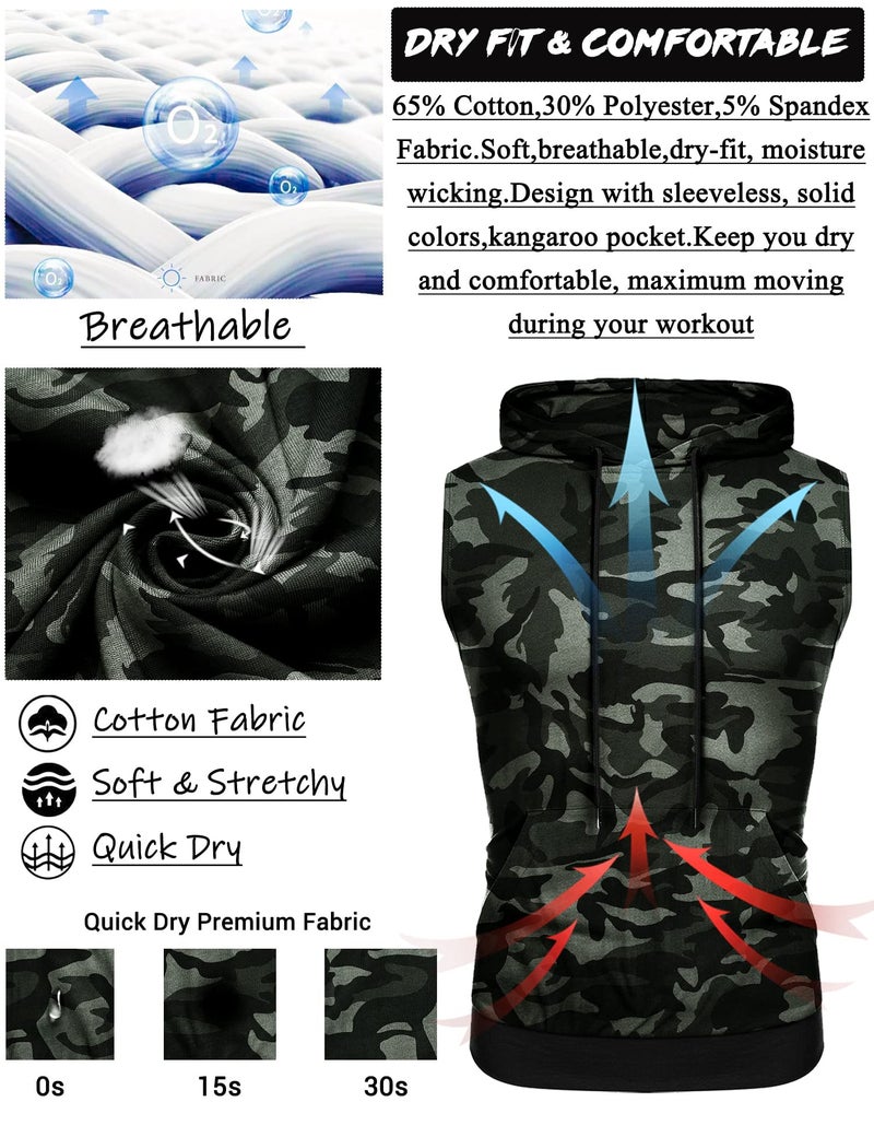 Amussiar Men's Muscle Hooded Tank Tops Camo Printed Sleeveless Gym Hoodie Gym Muscle Tees Sports Workout Shirts - Image 4
