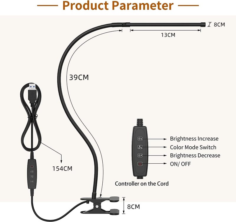WEMART Desk Lamp, Swing Arm Desk Light With Clamp, 3 Lighting 10 Brightness Eye-Caring Modes, Reading Desk Lamps For Home Office 360 Degree Spin With Usb (Flexible Gooseneck Desk Light) - Image 4