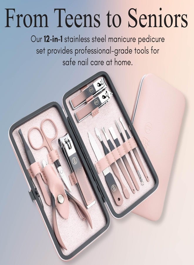 Beauté Secrets Nail Cutter Set 12 Pcs Nail Clipper Set with Nail Filer for Men & Women, Manicure Pedicure Kit for Thick Toenails & Fingernails, Manicure kit, Premium Pink - Image 2