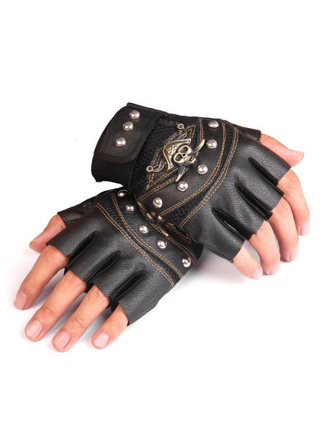1 زوج Steampunk الجمجمة ريفيت PU الجلد بدون أصابع قفازات الهيب هوب نصف الأصابع - Image 1