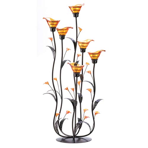 Zingz & Thingz Beauty in The Petals Collection Floral Tealight Candle Holder, 10x10x24.25, Amber Calla Lily - Image 4