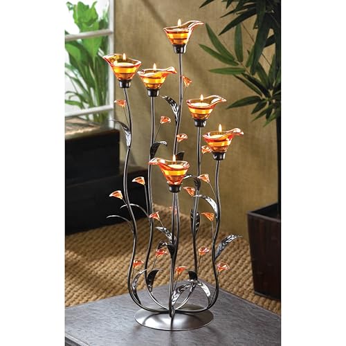 Zingz & Thingz Beauty in The Petals Collection Floral Tealight Candle Holder, 10x10x24.25, Amber Calla Lily - Image 2