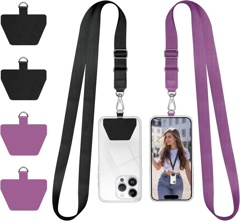 Doormoon Cell Phone Lanyard, Cellphone Lanyard Universal Adjustable Phone Neck Strap Leash Charm Phone Accessorie for Smartphone Safety Tether System, 2 Pack, Black Purple - Image 1