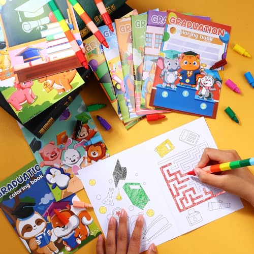 BenLouis 24 Kindergarten Graduation Mini Coloring Books Kids with 24 Stacking Crayons Preschool Party Favors Activity Books Bulk for Kids Student Grad Party Goodie Bag Gift Stuffer Classroom Reward - Image 4