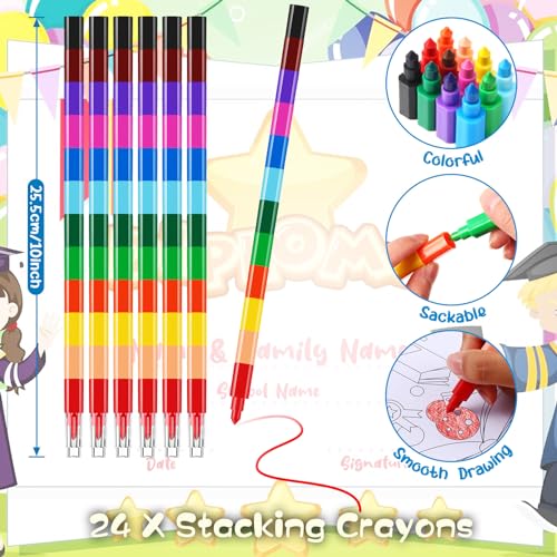 BenLouis 24 Kindergarten Graduation Mini Coloring Books Kids with 24 Stacking Crayons Preschool Party Favors Activity Books Bulk for Kids Student Grad Party Goodie Bag Gift Stuffer Classroom Reward - Image 3
