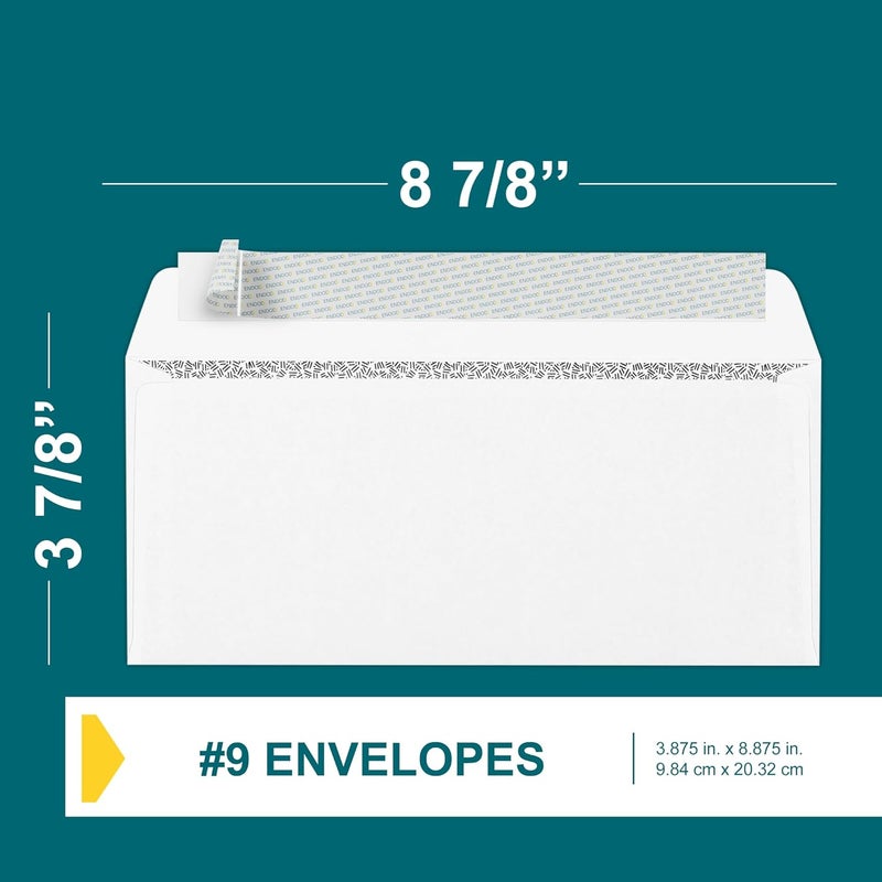 EnDoc #9 Envelopes Self Seal - 50 Pack - Security Tinted 3 7/8" x 8 7/8" Business Envelopes Peel & Seal for Mailing Letter Size - Legal for Invoices, Statements - 24lb White Plain - Image 3