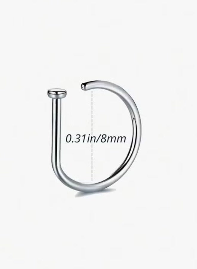 هابي دي 6 قطع نسائية خاتم ثقب الأنف المزيف (Silve & Silver & Black) Hoop Septum مشبك أنف غير ثقب من الفولاذ المقاوم للصدأ - Image 5