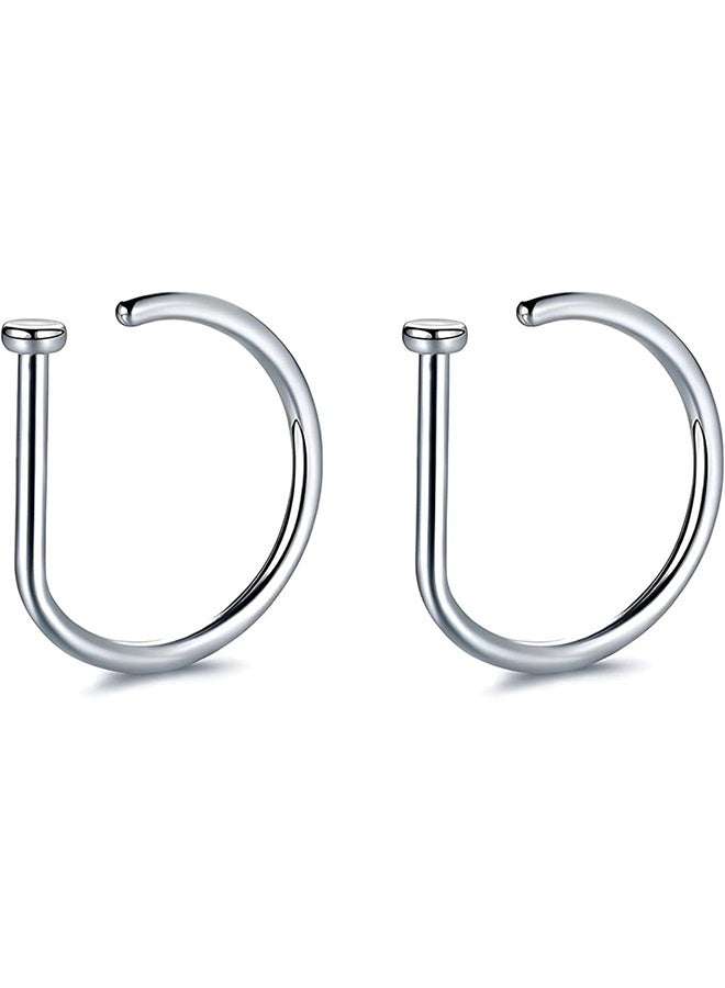 هابي دي 6 قطع نسائية خاتم ثقب الأنف المزيف (Silve & Silver & Black) Hoop Septum مشبك أنف غير ثقب من الفولاذ المقاوم للصدأ - Image 3