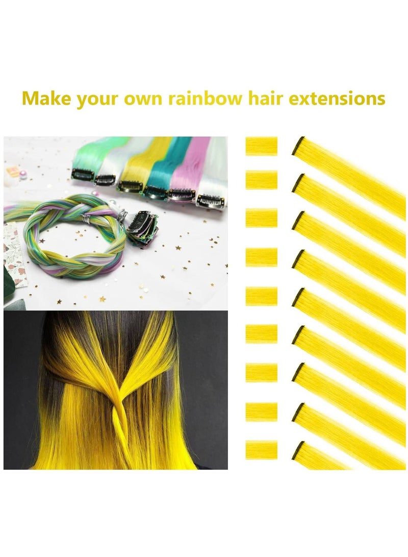 Estelle 22 inch Colored Hair Extensions, Multi-colors Party Highlights Clip in Synthetic Hair Extensions (10 PCS Yellow) - Image 2