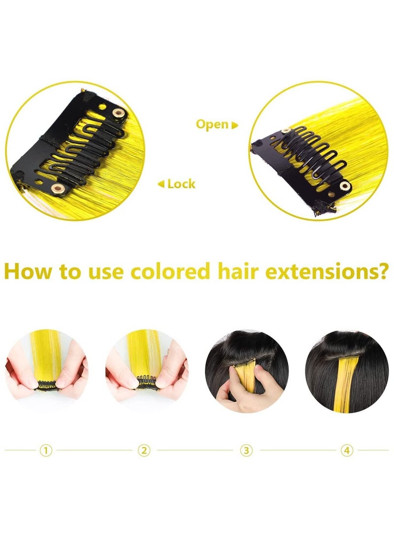 Estelle 22 inch Colored Hair Extensions, Multi-colors Party Highlights Clip in Synthetic Hair Extensions (10 PCS Yellow) - Image 5