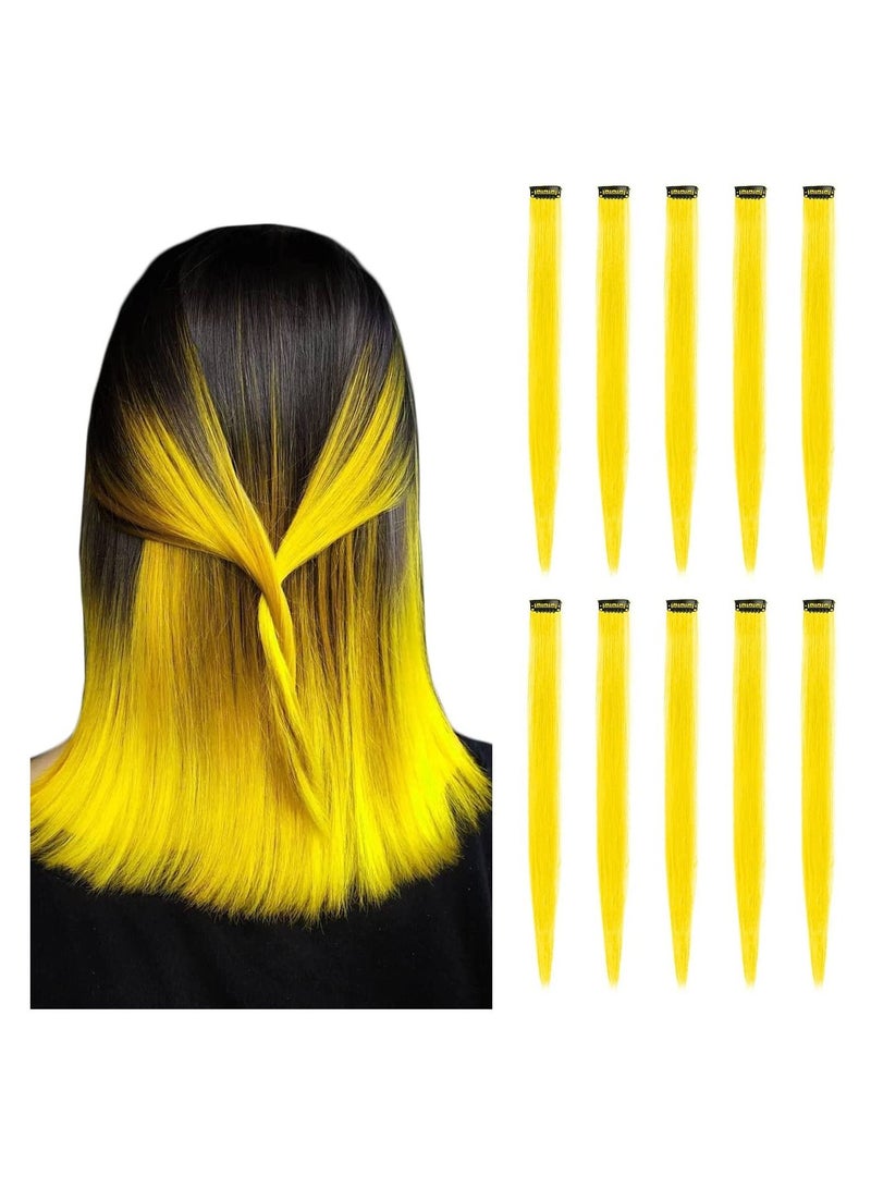 Estelle 22 inch Colored Hair Extensions, Multi-colors Party Highlights Clip in Synthetic Hair Extensions (10 PCS Yellow) - Image 1