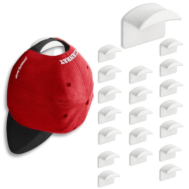 CANRAY CANRAY 20Pack Hat Hooks for Wall  Adhesive Hat Rack for Baseball Caps Cap Organizer Holder  No Drilling  Stick On  White 