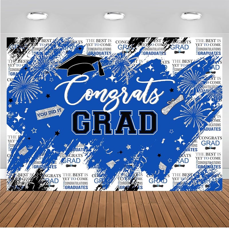 Mocsicka Graduation Backdrop Congrats Grad Blue and Sliver Graduate Party Decorations Background Class of 2023 Photography Backdrops (Blue, 7x5ft) - Image 5