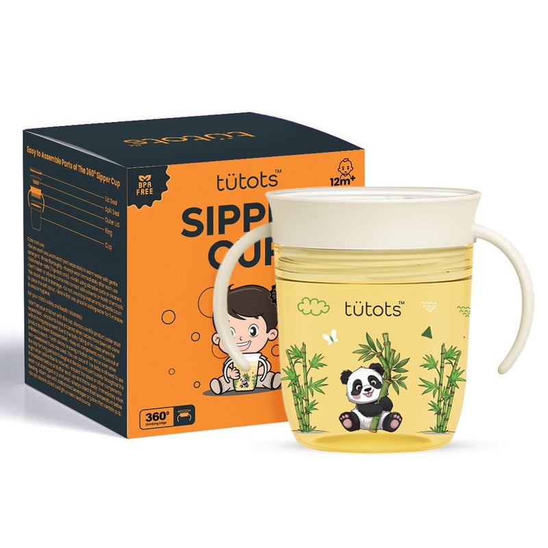 tütots 360° Soft Trainer Sipper, 210ml, Dual Handle Leakproof & spillproof Sippy Cup for Kids, Easy-Grip Handles, BPA-Free, Ergonomic Design | Panda (Yellow) - Image 5