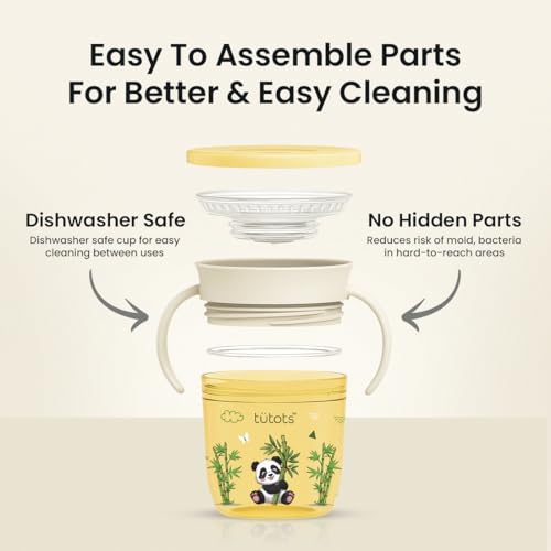 tütots 360° Soft Trainer Sipper, 210ml, Dual Handle Leakproof & spillproof Sippy Cup for Kids, Easy-Grip Handles, BPA-Free, Ergonomic Design | Panda (Yellow) - Image 3