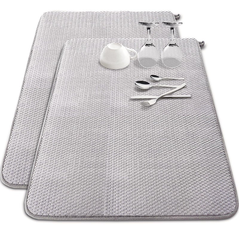 Baaxxango 2 Pack Extra Large Microfiber Dish Drying Mat,30 x 24 Inch Super Absorbent Drying Pad,Large Size Dish Drying Mat for Countertops,Sinks,Draining Racks,Gray - Image 1