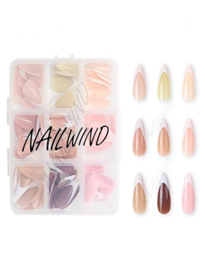 NAILWIND 9 Color Press On Nails Fake Nail 216 Pcs, French tip press-on nails, Press on Nail, Artificial Nail Extensions Combo in Multicoloured, Full Cover Glossy Nude False Acrylic Nails for Women Girls (04) - Image 1