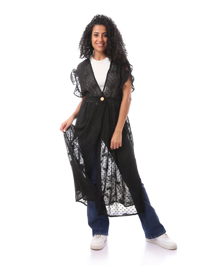 MERCH Embroidred Dot Chiffon Beach Cover Up Dress  - Image 1