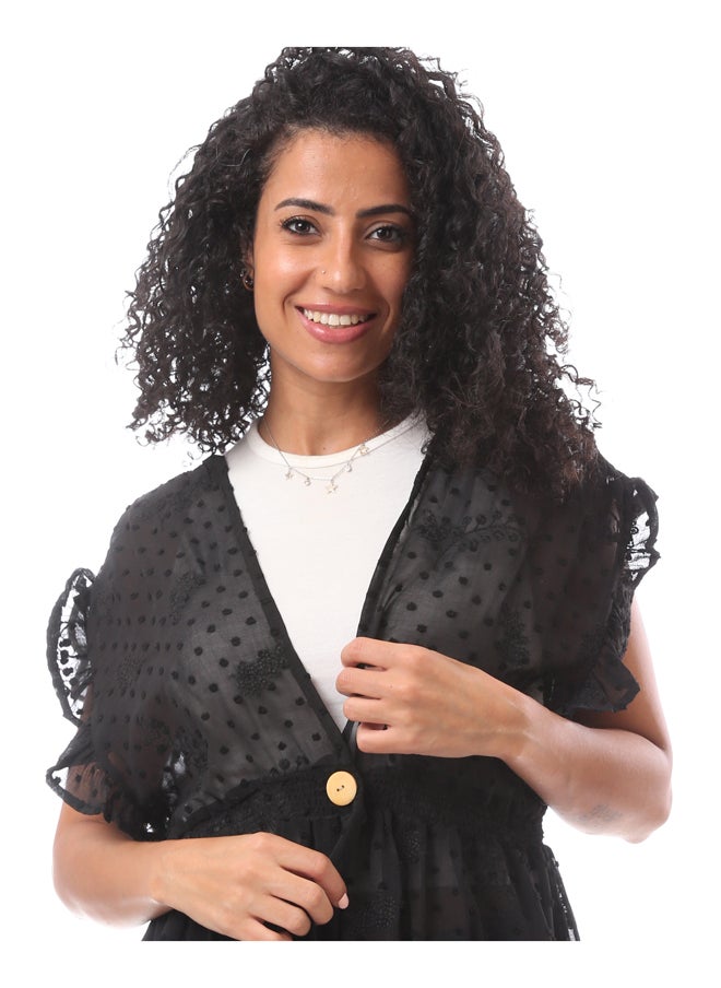 MERCH Embroidred Dot Chiffon Beach Cover Up Dress  - Image 3