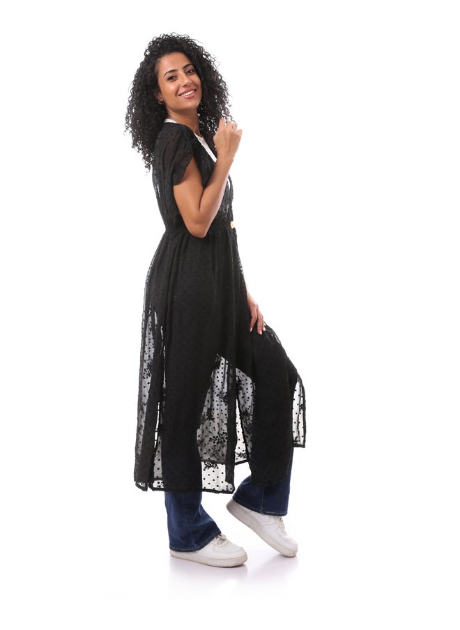 MERCH Embroidred Dot Chiffon Beach Cover Up Dress  - Image 2