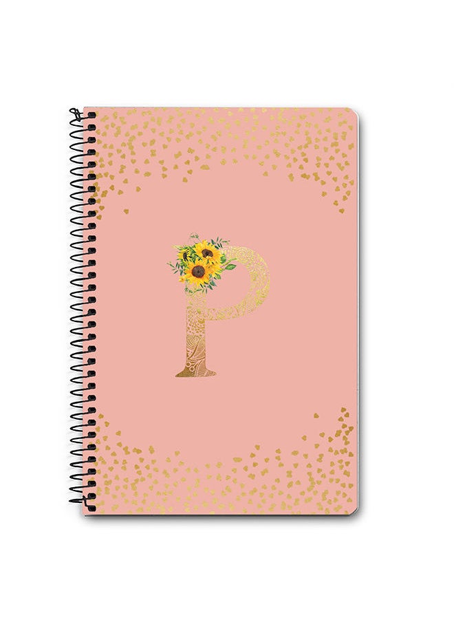 Designer A5 Spiral Notebook Memo Notepad Journal - Custom Monogram Initial Letter Mandala Floral Pattern Alphabet - P - Rose Pink