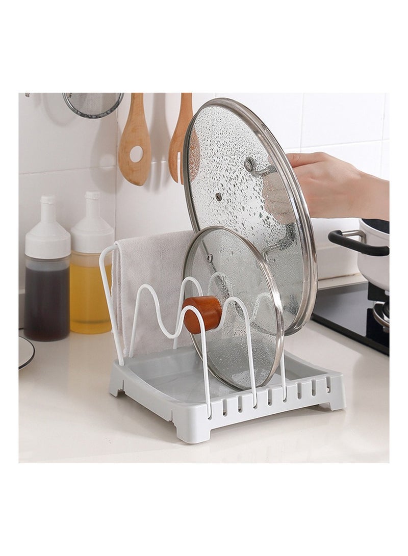 KASTWAVE Pot Lid Holder, Small Chopping Board Stand Cookware Organizer Pot Stand Rack with 4 Adjustable Compartment for Pot Lids Cutting Boards, Grey - Image 5