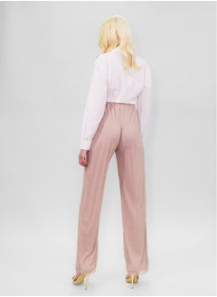 BITOLIA GALLERY Comfortable Long Lurex Shiny Pants Pink with Stripes  - Image 2