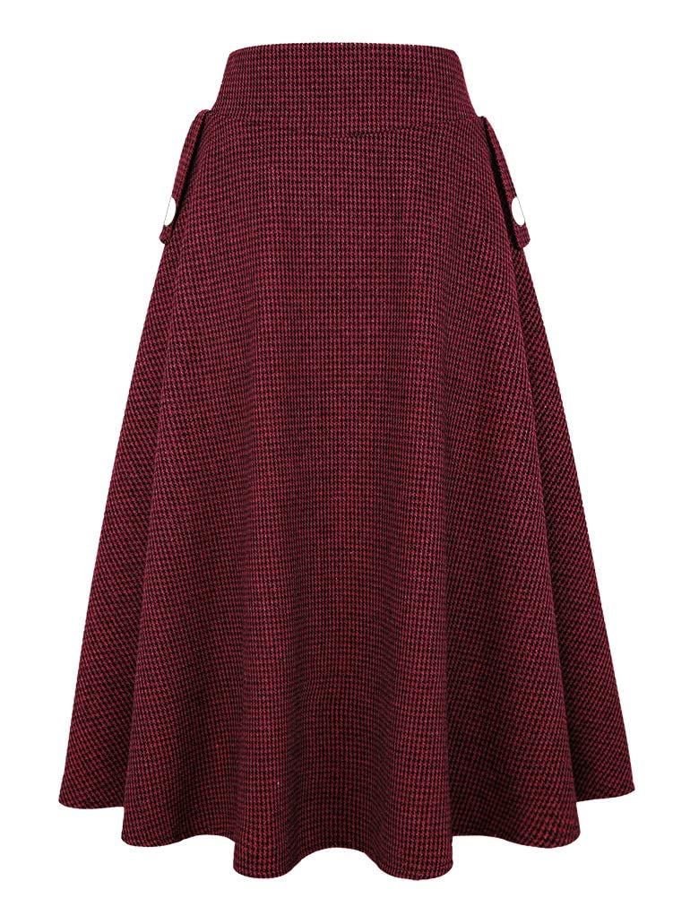 IDEALSANXUN Christmas Skirt Christmas Outfits Clothes Gifts 2023 Fall Winter High Waisted Wool Tweed Long Red Plaid Dress, Wine, XL - Image 2