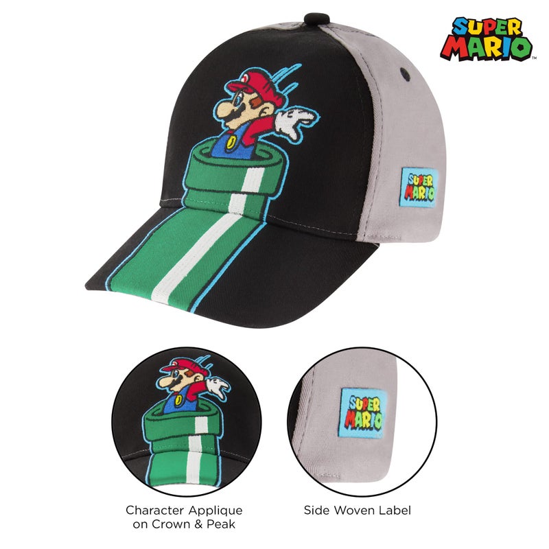Nintendo Boys Baseball Cap, Super Mario Adjustable Kids Hat for Ages 4-14 Grey - Image 3