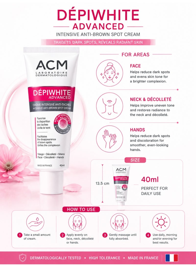 ACM Depiwhite Advanced Intensive Anti-Brown Spot Cream 40ml | Skin Tone Correcting Healing Ointment for Dark Spots & Uneven Skin Tone | Face Neck Hands - Image 2