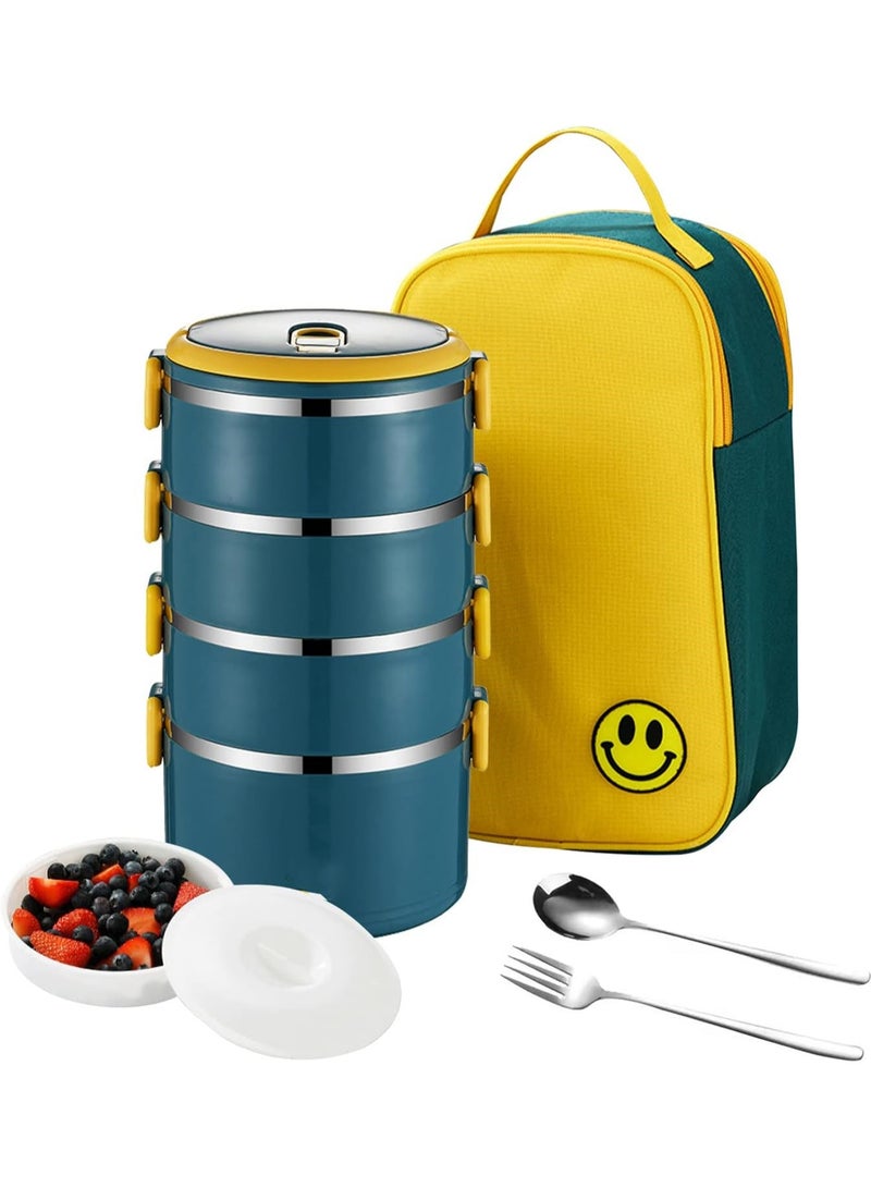 TOMSHOO صندوق غداء بينتو من الفولاذ المقاوم للصدأ للأطفال في المدرسة، صندوق غداء ترمس قابل للتكديس من 3 طبقات مع حقيبة غداء معزولة وملعقة وشوكة، حاويات طعام حرارية مانعة للتسرب للعمل والتخييم للبالغين (4 طبقات) - Image 1