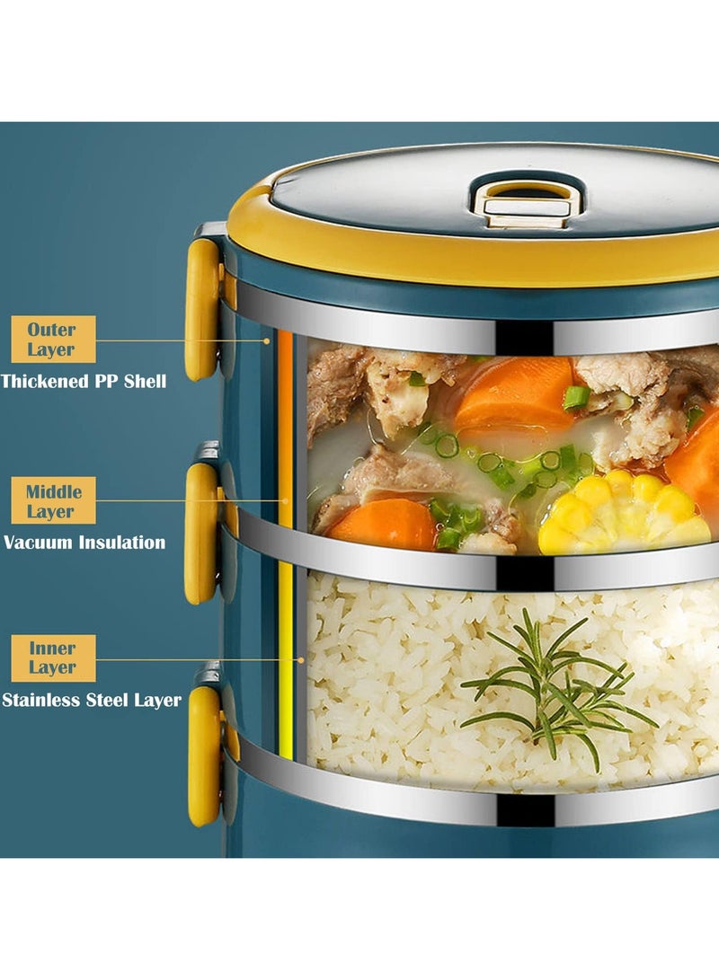 TOMSHOO صندوق غداء بينتو من الفولاذ المقاوم للصدأ للأطفال في المدرسة، صندوق غداء ترمس قابل للتكديس من 3 طبقات مع حقيبة غداء معزولة وملعقة وشوكة، حاويات طعام حرارية مانعة للتسرب للعمل والتخييم للبالغين (4 طبقات) - Image 2