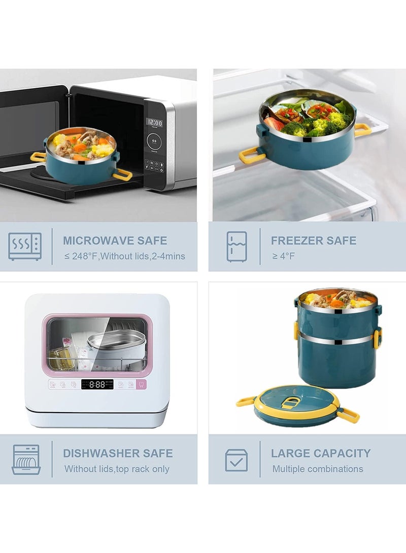 TOMSHOO صندوق غداء بينتو من الفولاذ المقاوم للصدأ للأطفال في المدرسة، صندوق غداء ترمس قابل للتكديس من 3 طبقات مع حقيبة غداء معزولة وملعقة وشوكة، حاويات طعام حرارية مانعة للتسرب للعمل والتخييم للبالغين (4 طبقات) - Image 3